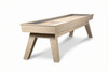 George 12 foot shuffleboard table by Doc & Holliday in Natural Ash finish, 3/4 perspective on white studio background with architectural flared legs