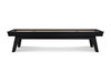 Detail of the George shuffleboard table with recessed scoring, maple playfield, and Black Ash finish.