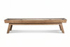 Side profile view of the Doc & Holliday George 12-foot shuffleboard table in Glazed Maple against a white background, highlighting solid maple construction, flared mid-century legs, and recessed scoring detail.