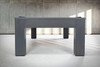Environmental view of the Peter Parsons Custom Slate Pool Table by Doc & Holliday in Matte Smoke with Academy Blue felt and clean Parsons-style architecture.