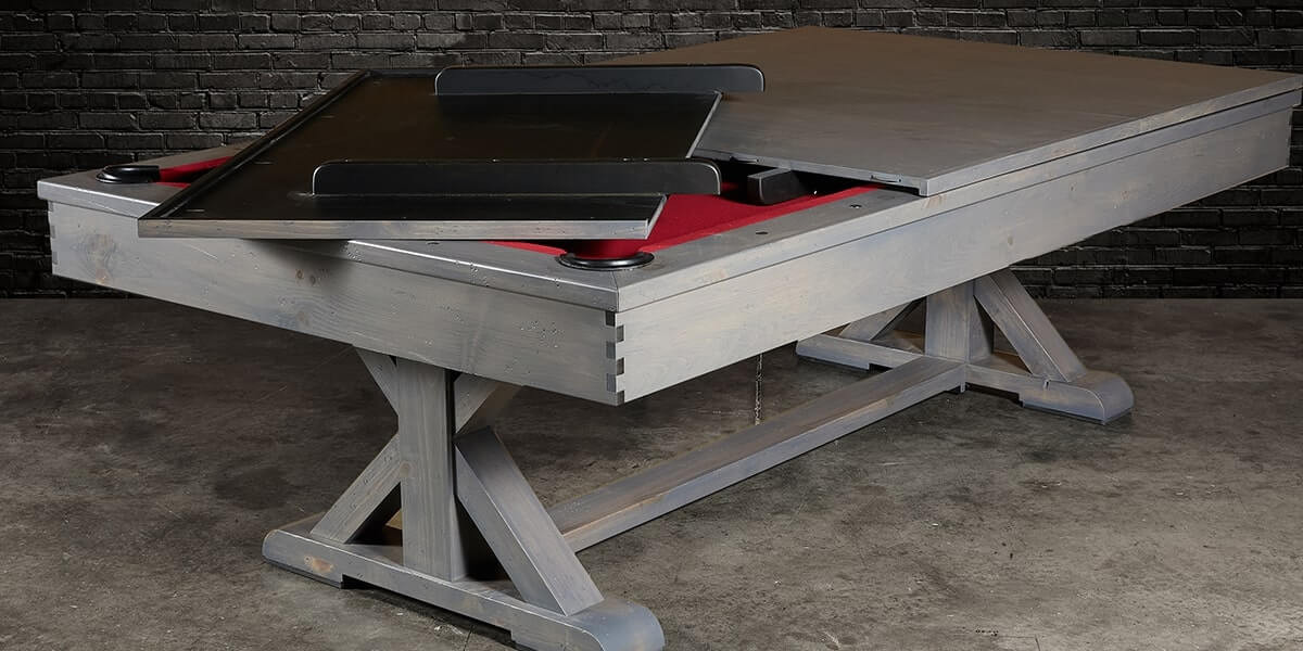 Doc & Holliday Hepburn Slate Pool Table with 2/3 Dining Top – USA-Made Grey Wash Pine with Red Championship Felt