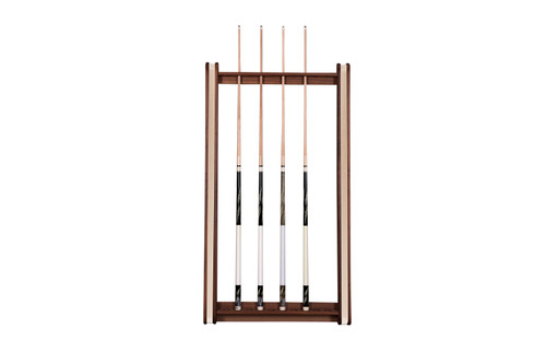 The Derby cue stick wall rack by Doc & Holliday Billiards. Featured in a walnut and maple finish. Made in the USA.