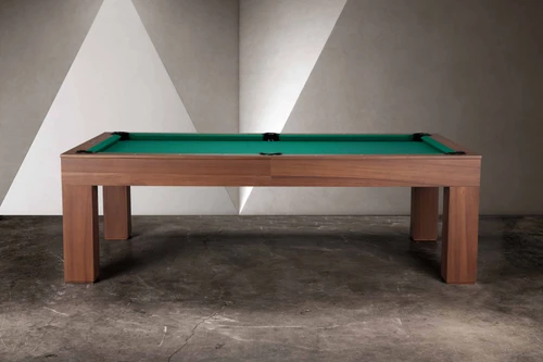 Doc & Holliday Paula Parsons 8-foot slate pool table in Grey Walnut finish, shown in a lifestyle 3/4 angle with green Championship felt and clean Parsons legs.