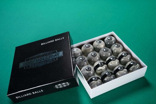 Doc & Holliday Marble Billiard Ball Set, featuring a sleek, polished finish with unique marbled patterns, perfect for luxury game rooms.