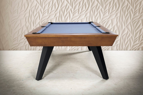 Bellano USA made slate pool table in Matte Brandywine with tapered maple apron and black steel legs