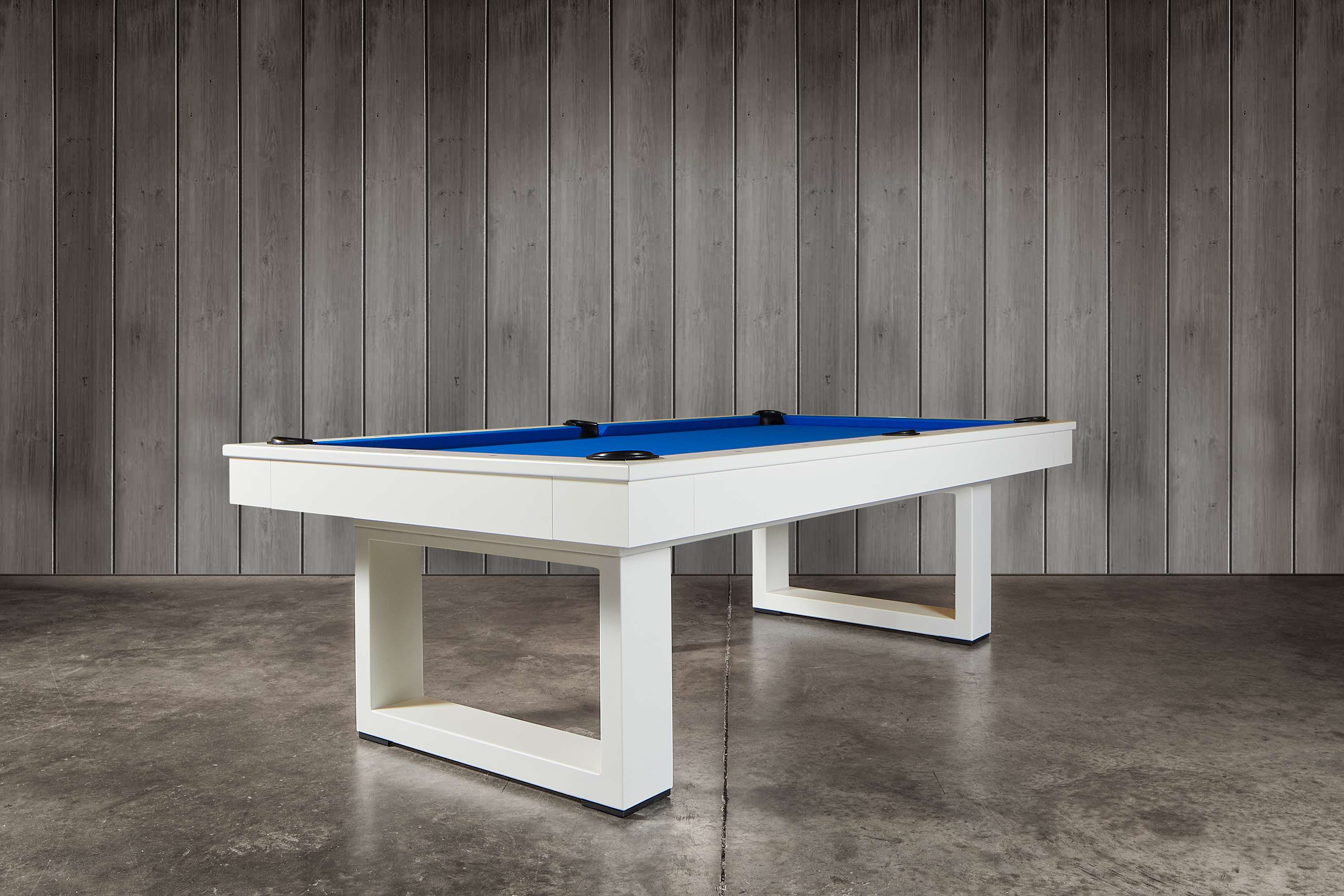 Doc & Holliday Santorini Slate Pool Table in custom white maple, three-quarter angle showcasing handcrafted detail and premium slate play surface.