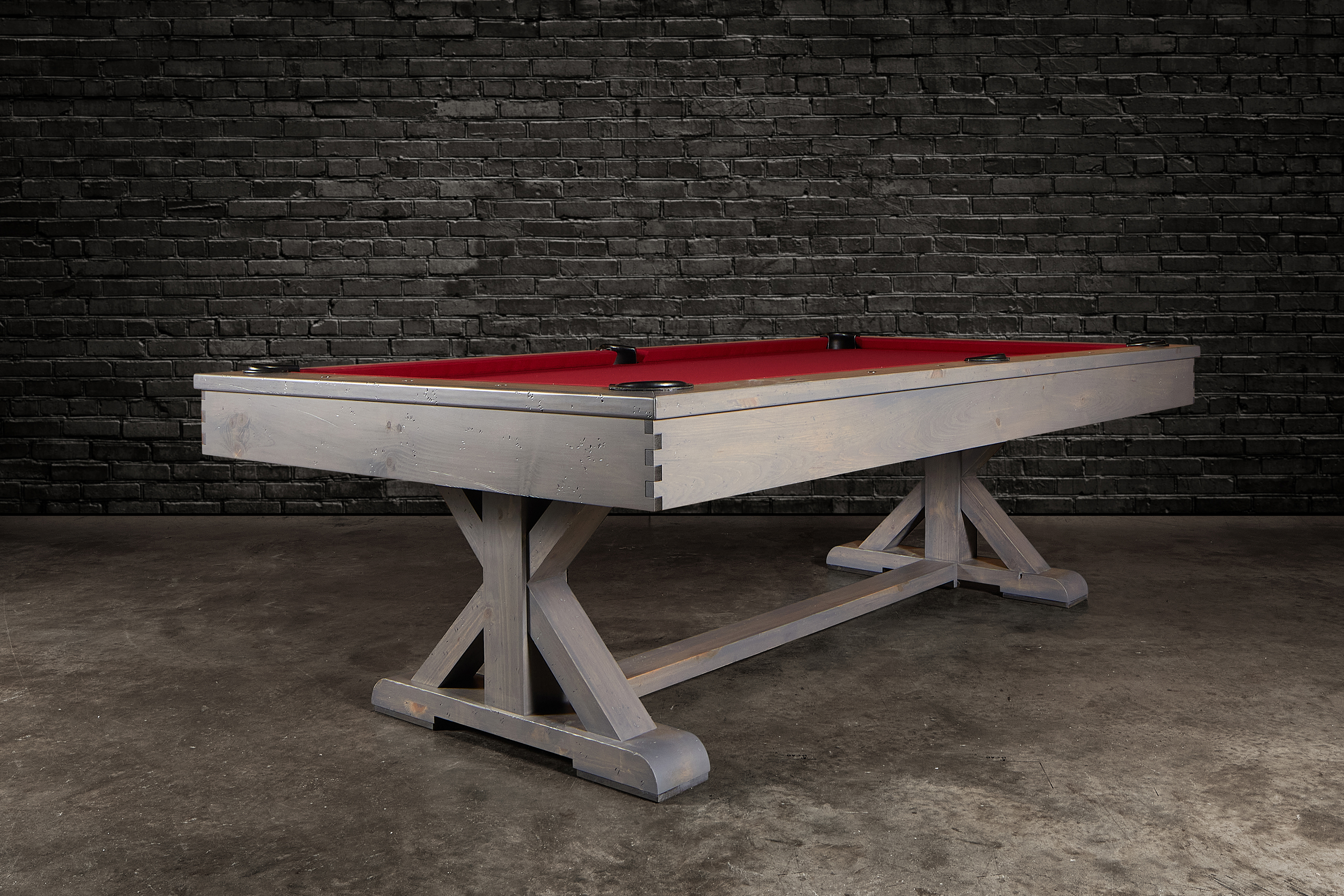 Hepburn Slate Pool Table by Doc & Holliday — farmhouse style solid pine design, 3/4 hero angle from professional photo shoot