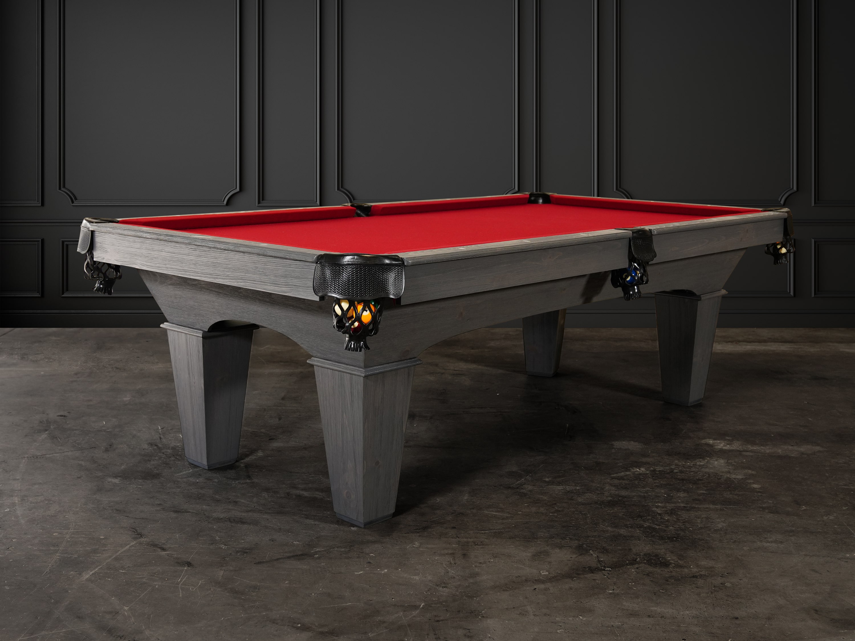 Alaska Pool Table in a brushed wire distressed grey finish. Made in the USA by Doc & Holliday