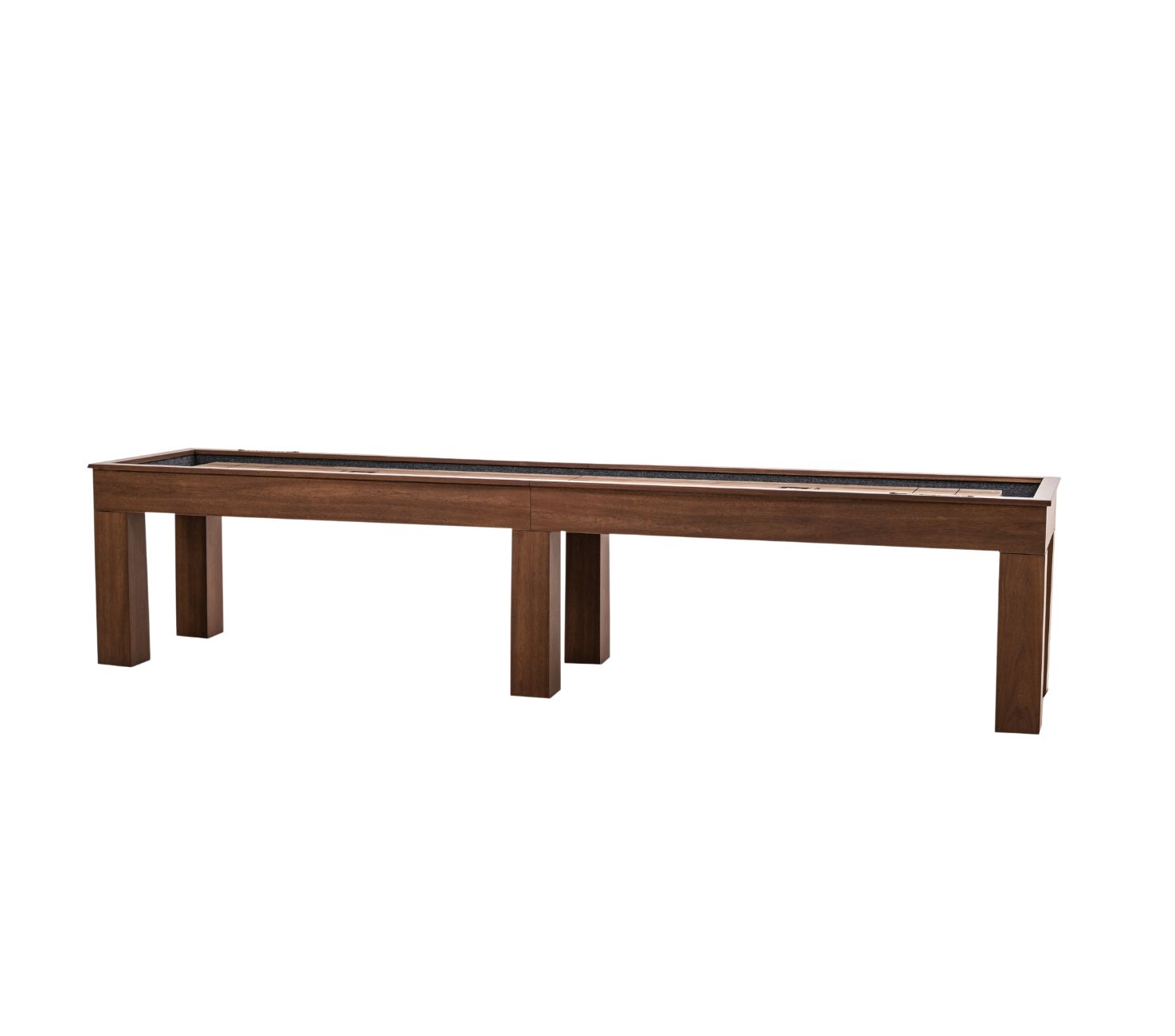 Paula Parsons Shuffleboard Table in Grey Walnut by Doc & Holliday — three-quarter view on white background, showcasing acacia wood craftsmanship and modern Parsons-style design.