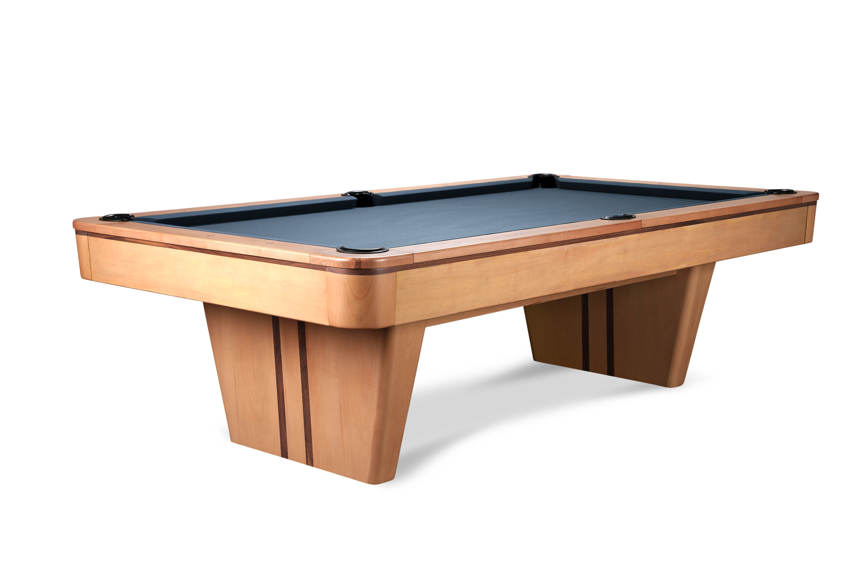 Doc & Holliday Preakness Pool Table in Maple with Walnut Inlays, Featuring Leather Drop Pockets and Premium Championship Felt