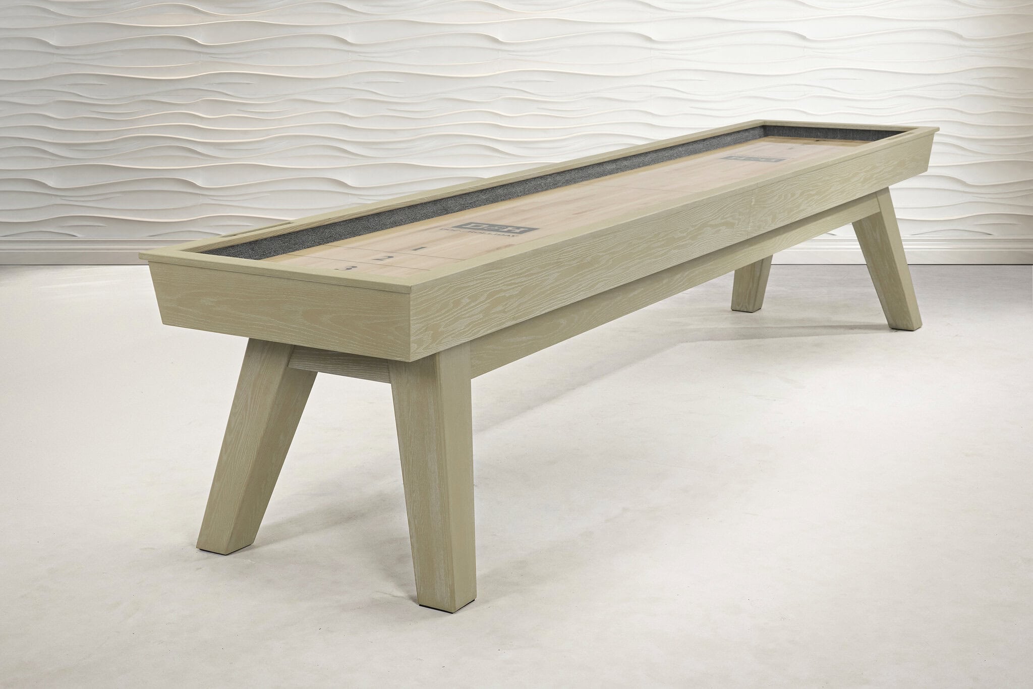 George Natural Ash shuffleboard table in a 3/4 contemporary interior view.