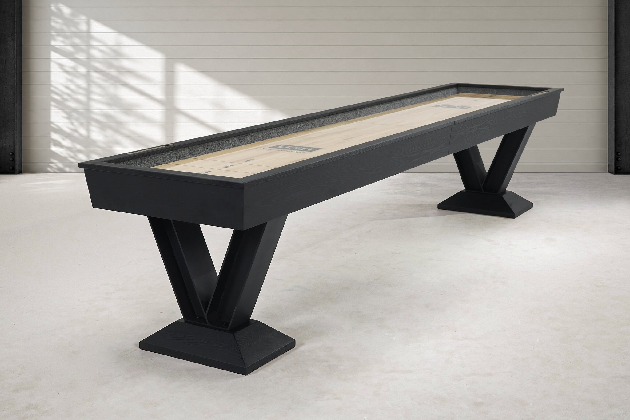 Savant Steel Shuffleboard Table in Black Ash by Doc & Holliday.