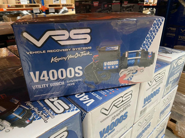 VRS V4000S Utility Electric Winch 12V 4000lb with Synthetic Rope 4WD 4x4 Offroad Recovery Truck