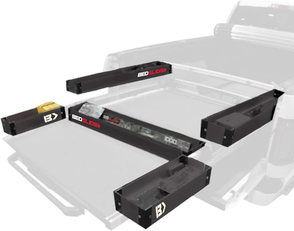BedSlide Complete Bedbin Kit (5pc) | Truck Bed Slide Cargo Organiser Storage (Black)