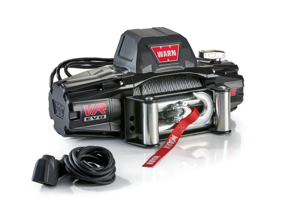 WARN VR EVO 12 Electric 12V Recovery Winch | 103254 |  85’ of 3/8” Steel Rope and Roller Fairlead
