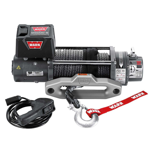 WARN M8-S 8000lb Electric Recovery Winch | 87800 | 12V Spydura Synthetic Rope & Hawse Fairlead