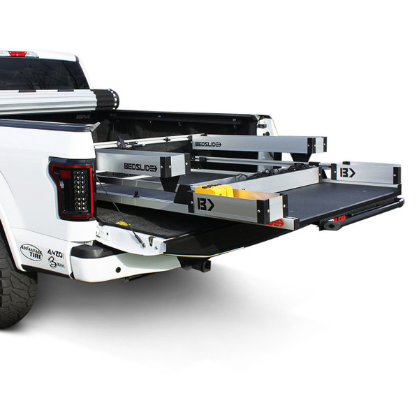 BedSlide Complete Bed Bin Kit (5pc) | Truck Bed Slide Cargo Organizer Storage (Silver)
