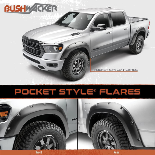 Bushwacker Pocket Style Fender Flares Fits RAM 1500 DT Crew Cab - Front & Rear (4PC)