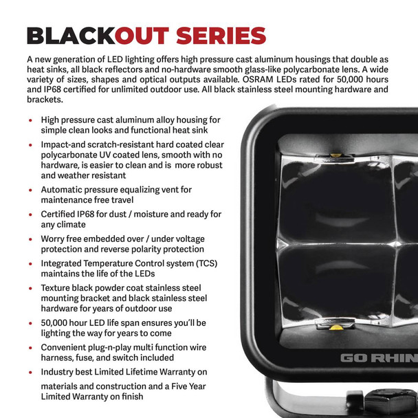 Go Rhino Blackout Series LED Lights - 7" Maxline Hi/Low Beam W/Multi Daytime Running Light