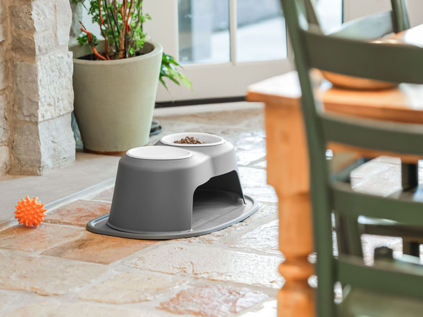 WeatherTech Double High Pet Feeding System | Dog Cat Bowl | BPA-Free Plastic (Grey)