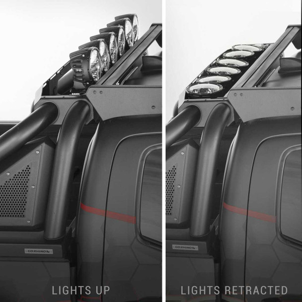 Go Rhino Sport Bar 2.0 with Power Actuated Retractable Light Mount | RAM 1500 & Silverado 2500 | Textured Black Go Rhino Sport Bar 2.0 with Power Actuated Retractable Light Mount | RAM 1500 & Silverado 2500 | Textured Black