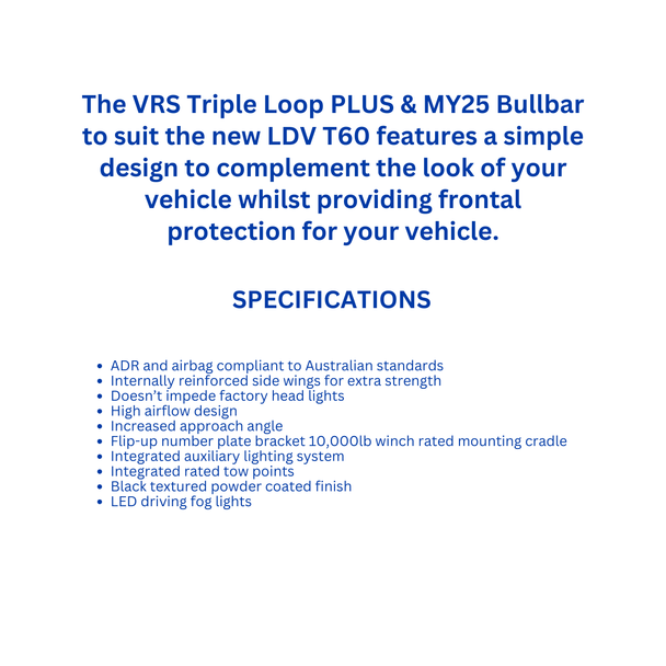 VRS Triple Loop Bull Bar | LDV T60 Max Plus Bull Bar (2025+)