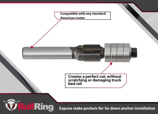 Bull Ring Hidden Pocket Router Bit for Truck Bed Tie Down Anchors Rail Cap Trim