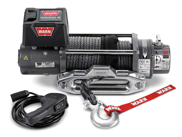 WARN M8-S 8000lb Electric Recovery Winch | 87800 | 12V Spydura Synthetic Rope & Hawse Fairlead