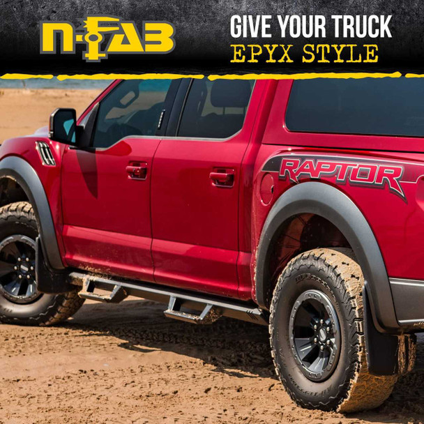 N-Fab EPYX Cab Length Side Steps Black Nerf Steps | Fits Ford F-150 / Lightning SuperCrew Cab Pickup