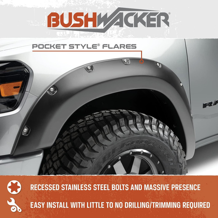 Bushwacker Pocket Style Fender Flares Fits RAM 1500 DT Crew Cab - Front & Rear (4PC)