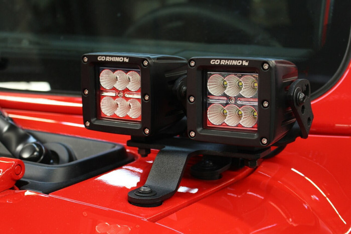 Go Rhino Windshield Cowl Light Mount for Jeep JL/JT - Fits Dual 3" Cube Lights