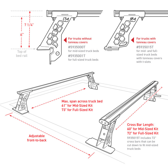 Go Rhino XRS Cross Bars - Truck Bed Rail Kit for Full/Mid Sized Trucks without Tonneau Covers