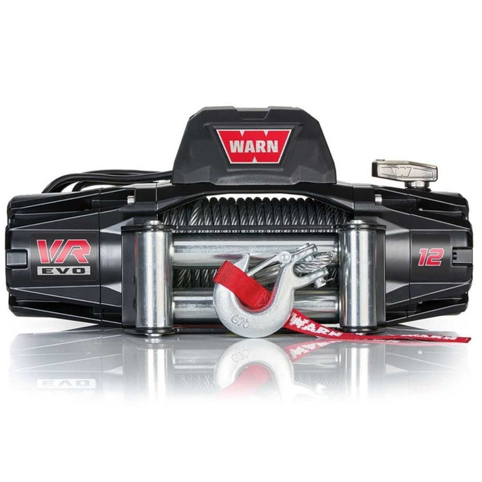WARN VR EVO 12 Electric 12V Recovery Winch | 103254 | 85’ of 3/8” Steel Rope and Roller Fairlead