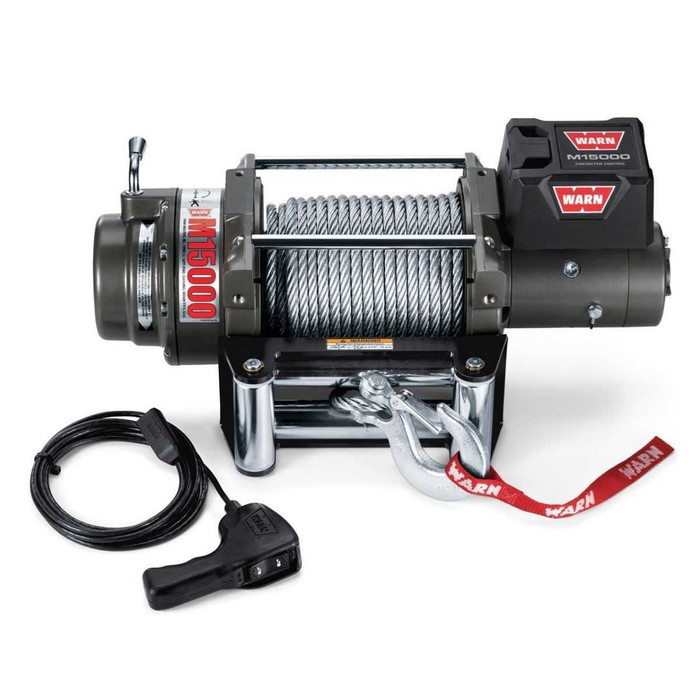 WARN M15 12V 15,000lbs Recovery Winch | 47801 | Wire Rope and Roller Fairlead