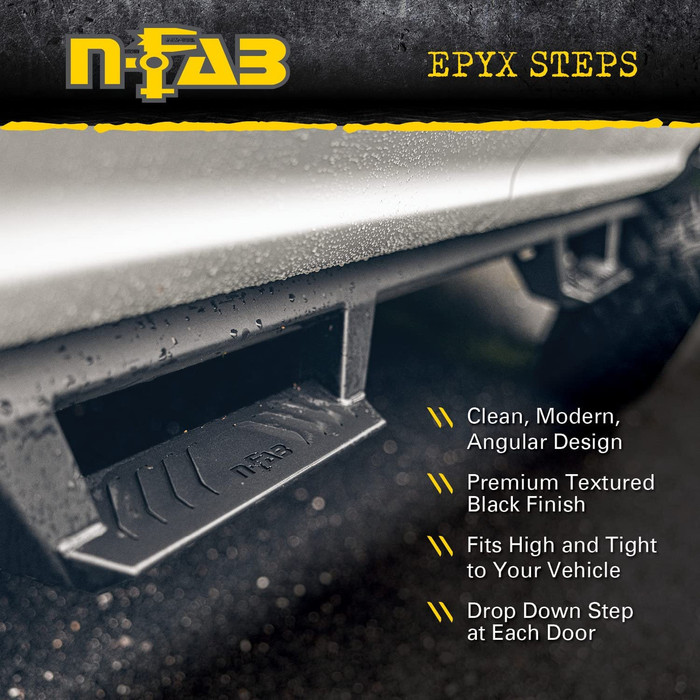 N-Fab EPYX Crew Cab Length Side Steps Black Nerf Steps | Fits Ford F-150 / Lightning SuperCrew Cab Pickup