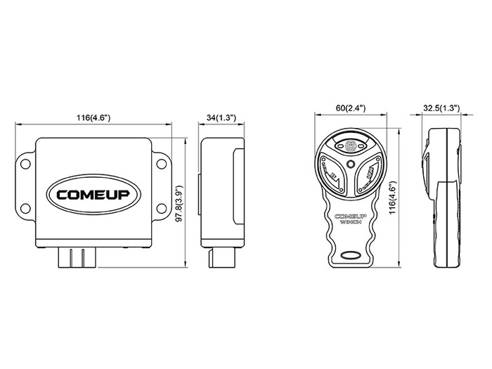 COMEUP RF-24DP-A Wireless Remote Control with a 3-pin plug for Cub 4s carry on - PN 883870