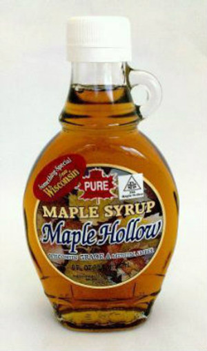 8 oz (1/2 Pint) Pure Maple Syrup Amber Rich / Medium Amber - Glass w/Handle - Kosher
