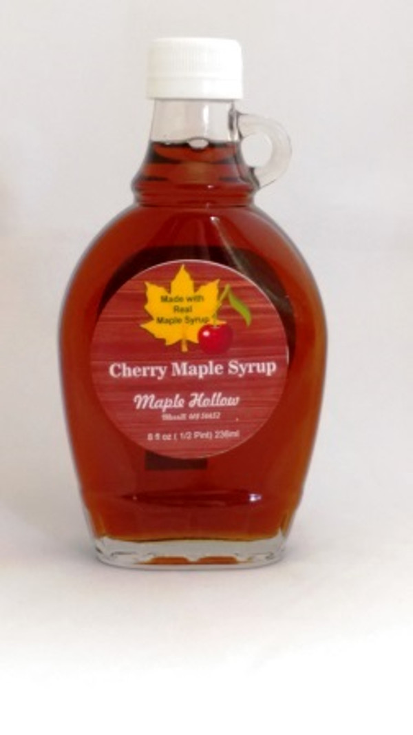 Cherry Maple Syrup - 8 oz glass jug.   CASE OF 12.