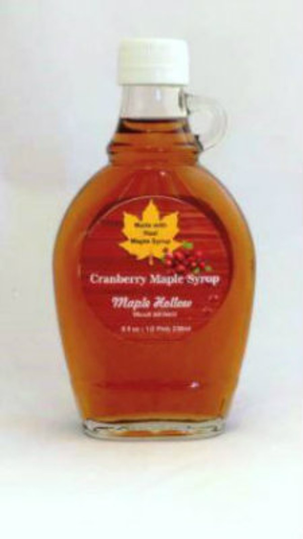 Cranberry Maple Syrup - 8 oz. glass jug. CASE OF 12.