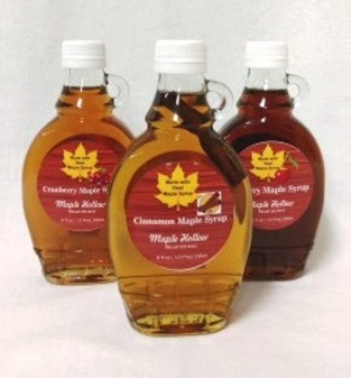 Fruit Maple blend Syrups. Three 8 ounce bottles of Maple syrup