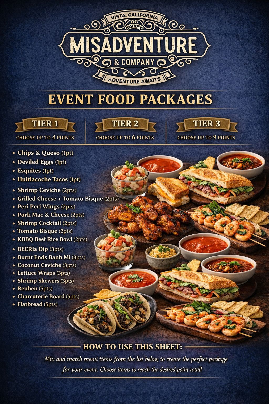 Private Event Food Menu Options, Misadventure Vista CA