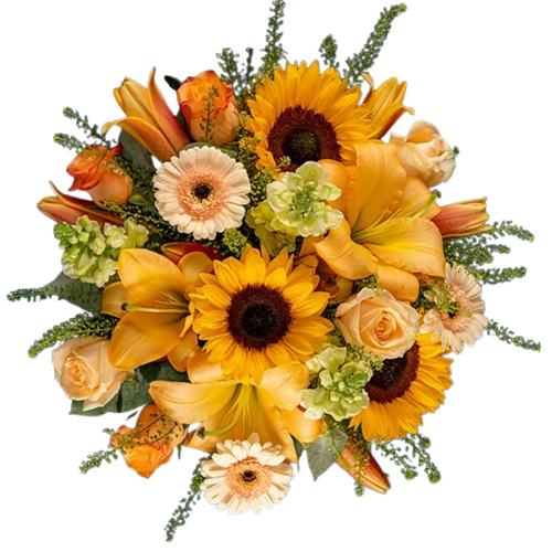 Farm fresh bouquet with sunflowers, lilies, gerbera, snapdragons, and roses in Albuquerque NM