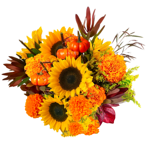 Marigold Brilliance bouquet with sunflowers, marigolds, safari sunset, and solidago in Albuquerque NM.