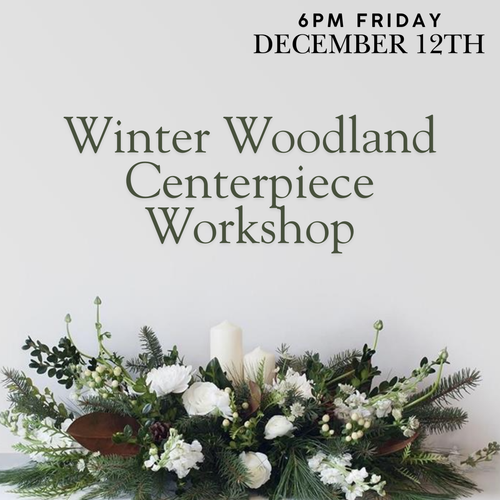 Winter Woodland Centerpiece Floral Workshop at Albuquerque Flower Market in Albuquerque NM – rustic greenery and soft white florals