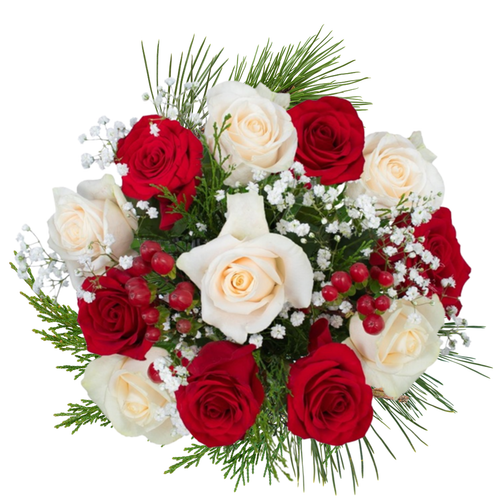 North Pole Roses holiday bouquet with red and white roses — Albuquerque NM