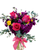 Fun and Fragrant floral arrangement with hot pink roses, yellow spray roses, purple stock, and eucalyptus in a clear glass vase, Albuquerque florist