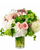 Rose Daydream blush rose and white hydrangea arrangement with green viburnum in a glass cylinder vase for flower delivery in Albuquerque, New Mexico.
