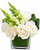 Rose Épure luxury white rose arrangement in a leaf-lined glass cube vase for flower delivery in Albuquerque, New Mexico.