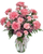 Pink Promise Carnations flower arrangement featuring light pink carnations, mini carnations, and pink waxflower in a clear glass vase.