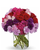 The Carnation Edit compact floral arrangement with roses, carnations, and hot pink hydrangea in a low modern glass vessel, Albuquerque florist